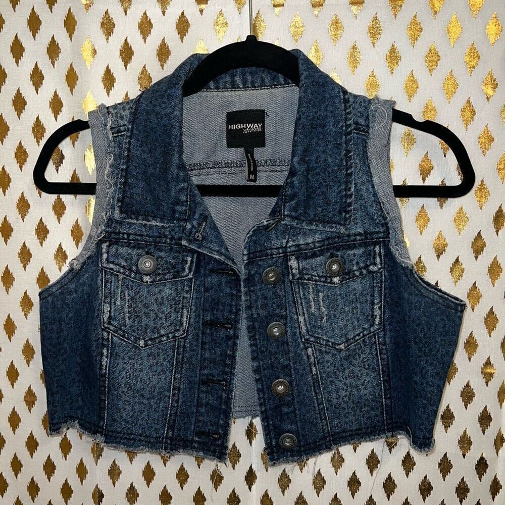 Leopard cropped denim vest XS highway jeans